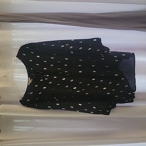 Black blouse with gold pineapple print